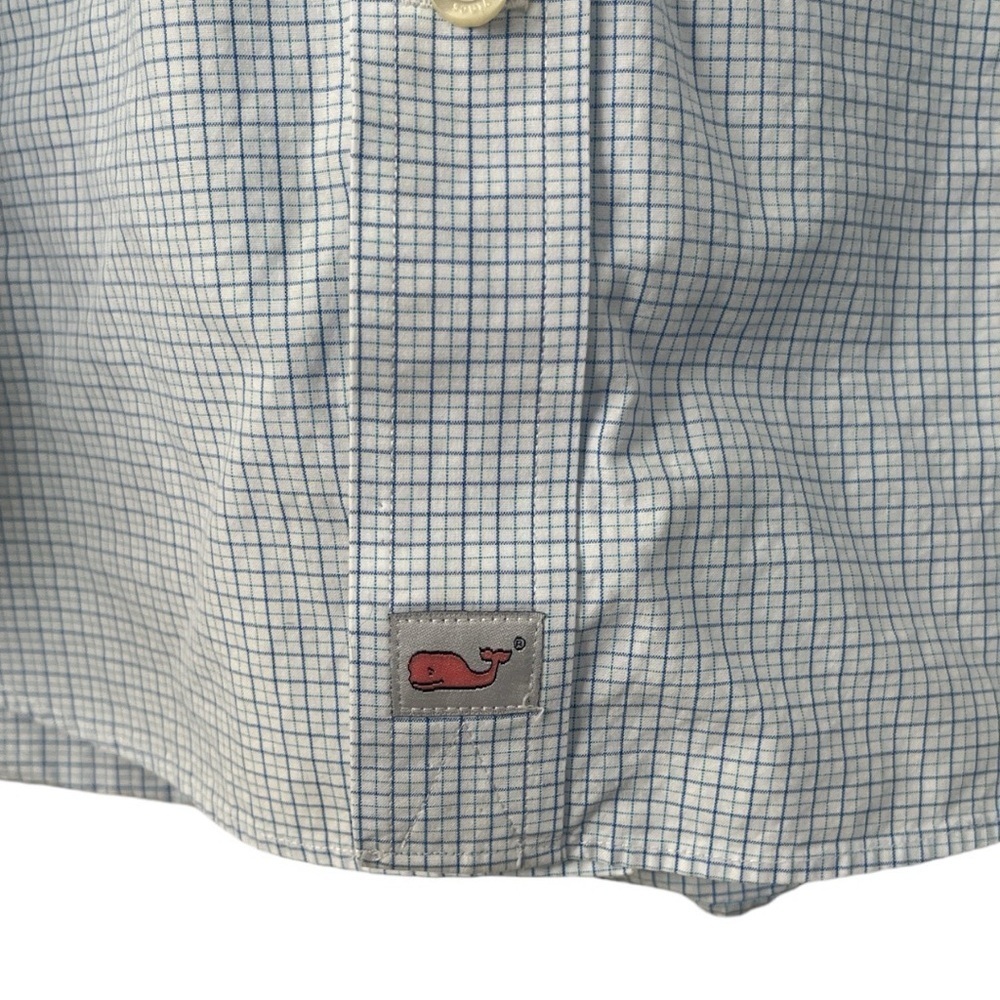 Vineyard Vines 100% cotton white -blue checkered down shirt size M GUC B-2 - Picture 3 of 7